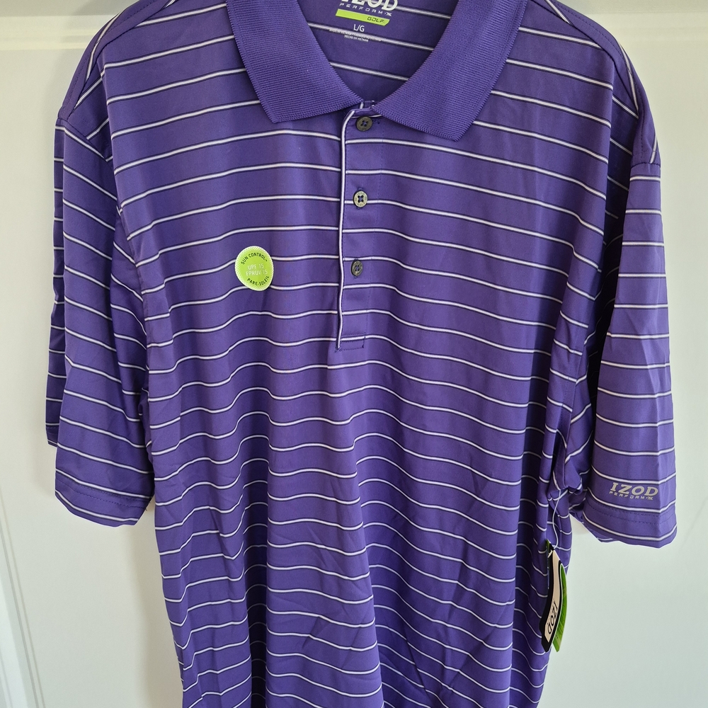 NWT Izod Sun Control UPF 15  Perform X Striped Men's Golf Size Large